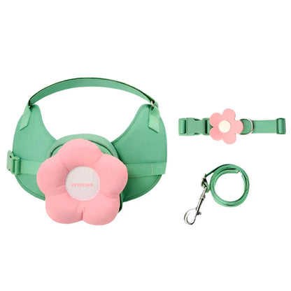 Flora Pet Harness & Backpack 3-in-1 Set by Vetreska – Flower-Shaped Backpack with Matching Collar & Leash (Size L)