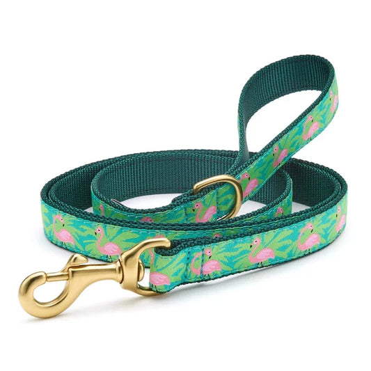 Up Country Flamingo Dog Harness & Leash Matching Set – Made in USA Adjustable Step-In Harness with Matching 5-ft Leash, Cast Brass Hardware, Machine Washable, Coast Guard-Approved Buckles (Small–Large Dogs)