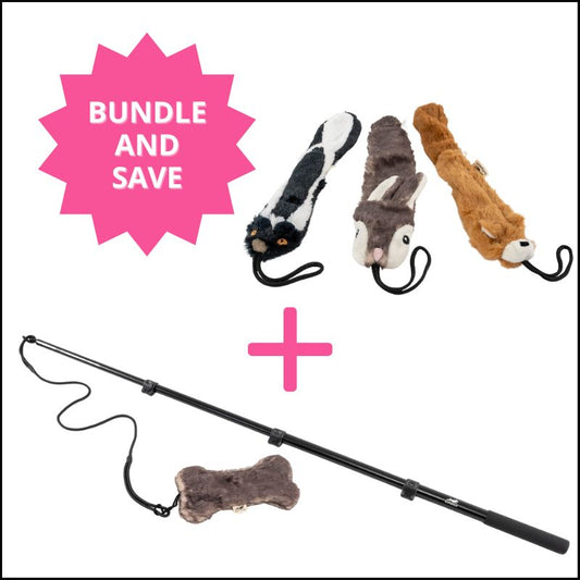 Flirt Pole & Critter Pack Bundle | Interactive Chase & Tug Toy Set for Dogs