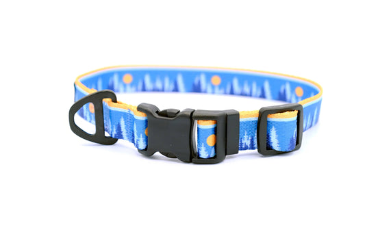 Outdoor Style Frozen Forest Nylon Dog Collar – Soft, Adjustable Design with YKK Buckle, Bottle-Opening D-Ring, and Mini Tag Ring