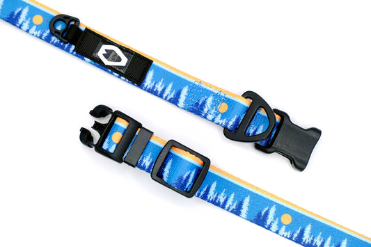 Outdoor Style Frozen Forest Nylon Dog Collar – Soft, Adjustable Design with YKK Buckle, Bottle-Opening D-Ring, and Mini Tag Ring