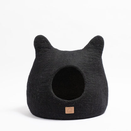 Fuzzy Cove Night Black Ear Style Felted Wool Cat Cave – Handcrafted Peekaboo Cozy Bed for Cats