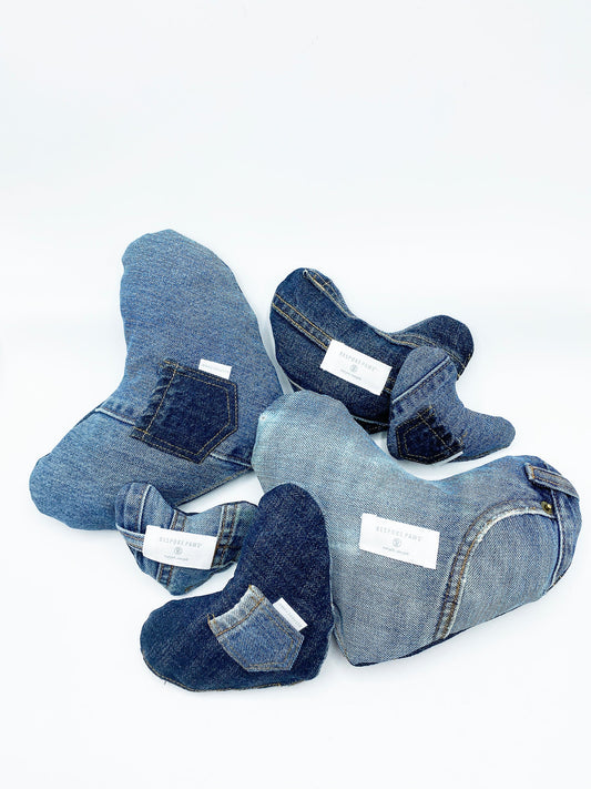 Heart Squeaker Dog Toy | Eco-Friendly Upcycled Denim Plush with Hidden Treat Pocket