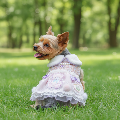 Handmade Pink Lace Tweed Teddy Dog Dress