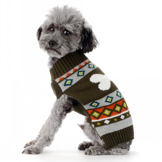 Green Bone Dog Sweater – Cozy 100% Cotton Knit for Small & Medium Dogs, Warm and Stylish Fall/Winter Wear (XS–2XL)