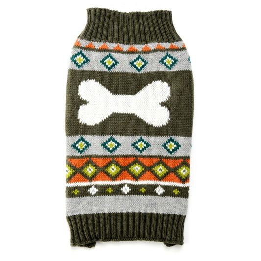 Green Bone Dog Sweater – Cozy 100% Cotton Knit for Small & Medium Dogs, Warm and Stylish Fall/Winter Wear (XS–2XL)