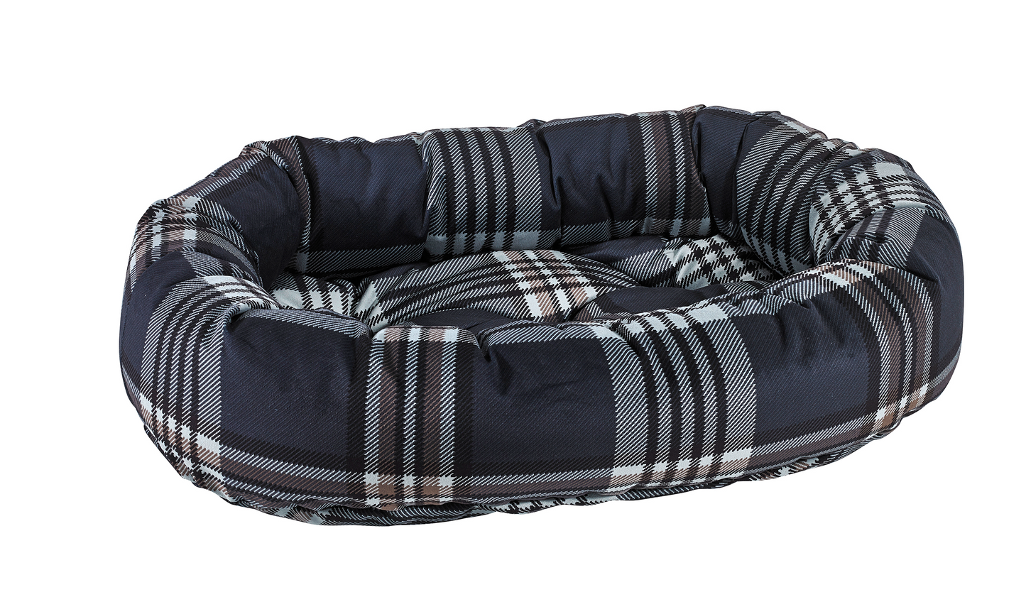 Donut Dog Bed – Greystone Tartan with Removable Washable Cover, Tufted Cushion, Upholstery-Grade Fabric & High-Memory Fiber Fill for Secure, Cozy Pet Comfort
