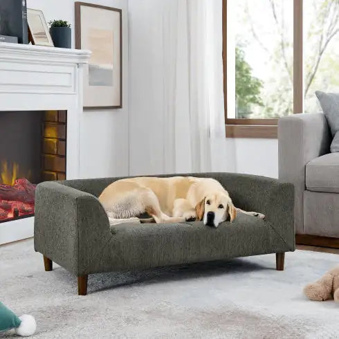 Pet Sofa with Backrest & Armrests | Modern Rectangular Dog Couch for Medium & Large Dogs