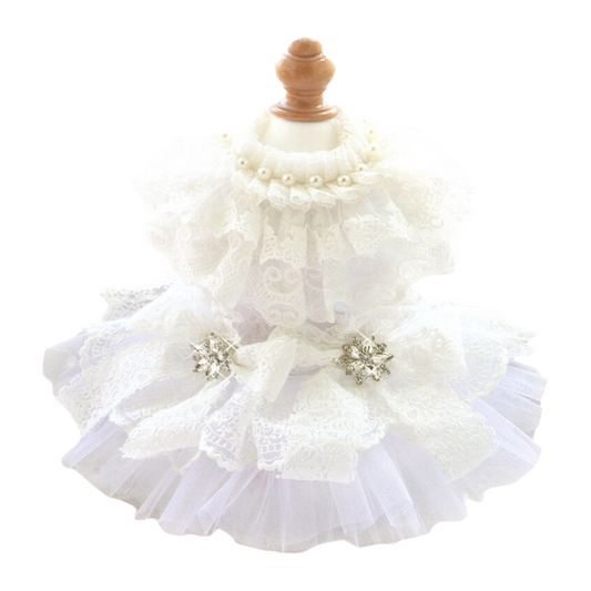 Handcrafted White Lace Vintage Dog Wedding Dress – Pet Bridal Outfit