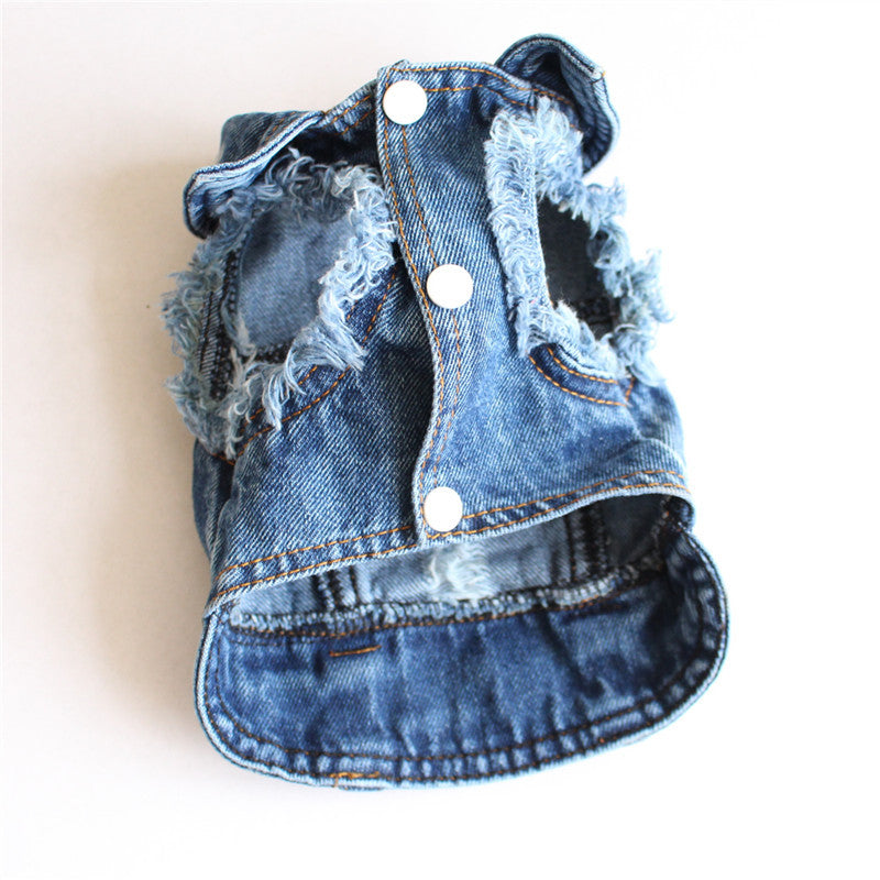 Frayed Denim Dog Jacket – Classic Blue Jean Vest for Small Dogs (XS–2XL)
