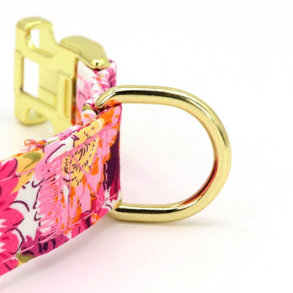 Pink Rose Flower Dog Collar & Leash Set – Personalized Engraved Floral Collar with Removable Rose for Small, Medium & Large Dogs | Posh Dog Life