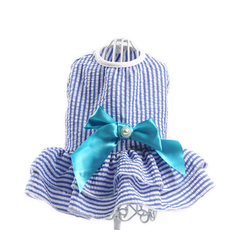 Sweet Stripes Dog Dress – Cotton Dog Dress with Satin Bow & Rhinestone Detail for Small to Medium Dogs | Posh Dog Life