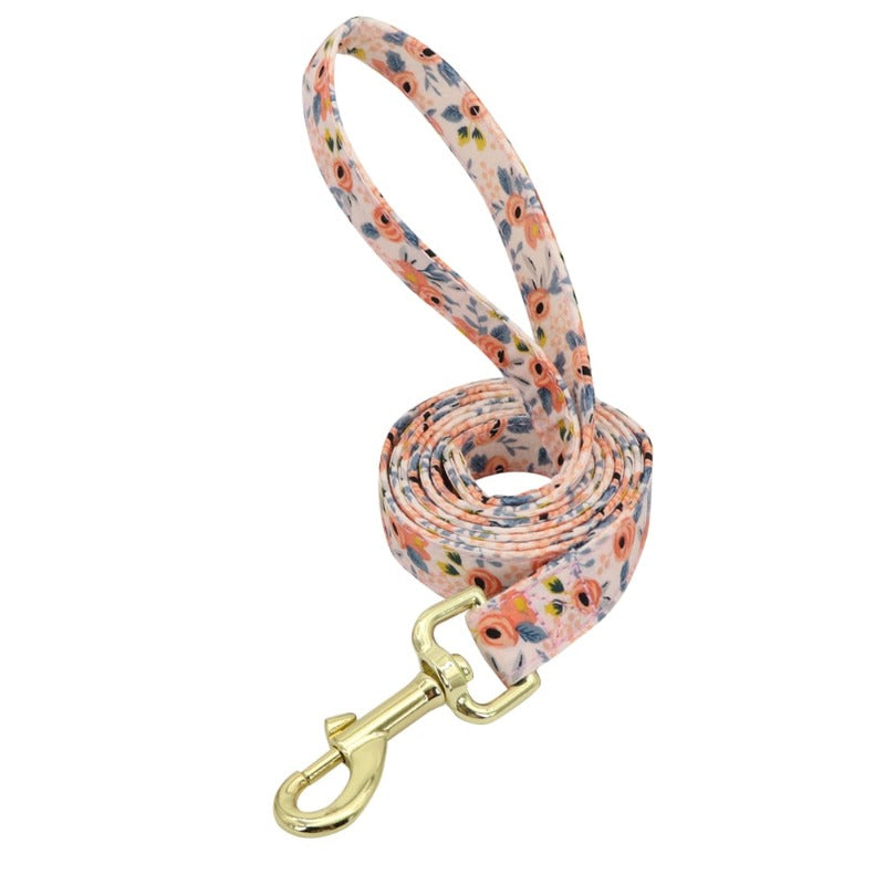 Peachy Pink Flower Dog Collar & Leash Set – Personalized Engraved Floral Collar with Handsewn Flower Slider & Matching 5ft Leash for Small, Medium & Large Dogs | Posh Dog Life
