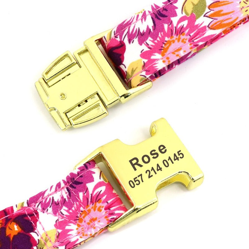 Pink Rose Flower Dog Collar & Leash Set – Personalized Engraved Floral Collar with Removable Rose for Small, Medium & Large Dogs | Posh Dog Life