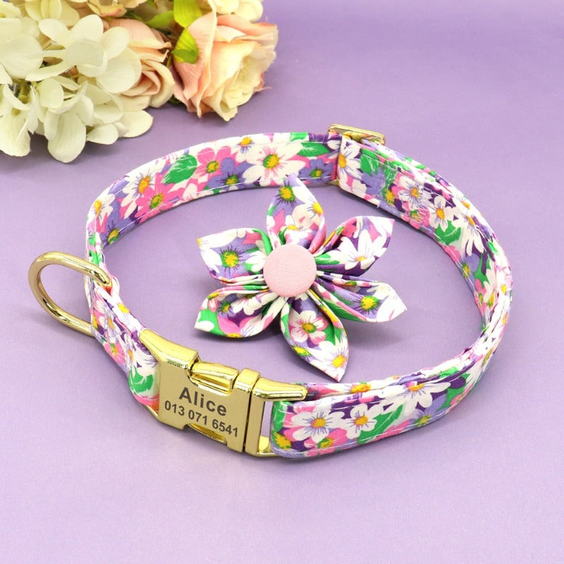 Purple Daisy Flower Dog Collar & Leash Set – Personalized Engraved Floral Collar with Removable Flower for Small, Medium & Large Dogs | Posh Dog Life