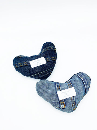 Heart Squeaker Dog Toy | Eco-Friendly Upcycled Denim Plush with Hidden Treat Pocket