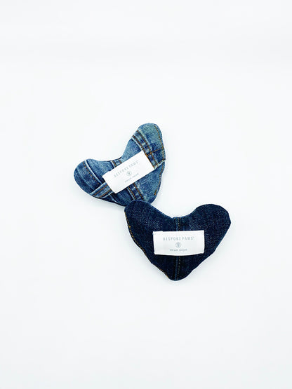 Heart Squeaker Dog Toy | Eco-Friendly Upcycled Denim Plush with Hidden Treat Pocket