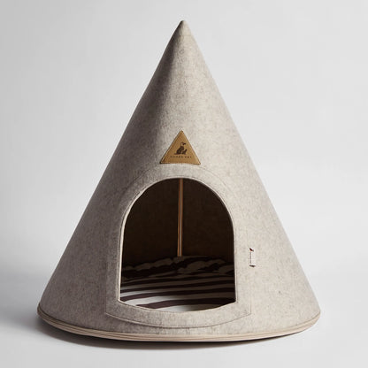 Nooee Pet Cave Harry (XXL) – Cream Modern Cone-Shaped Pet Home with Machine-Washable Cushion, Portable Roll-Up Design with Travel Bag, Fits Pets Up to 55 lbs, 40”L x 37”W x 37”H