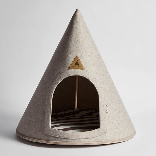 Nooee Pet Cave Harry (XXL) – Cream Modern Cone-Shaped Pet Home with Machine-Washable Cushion, Portable Roll-Up Design with Travel Bag, Fits Pets Up to 55 lbs, 40”L x 37”W x 37”H
