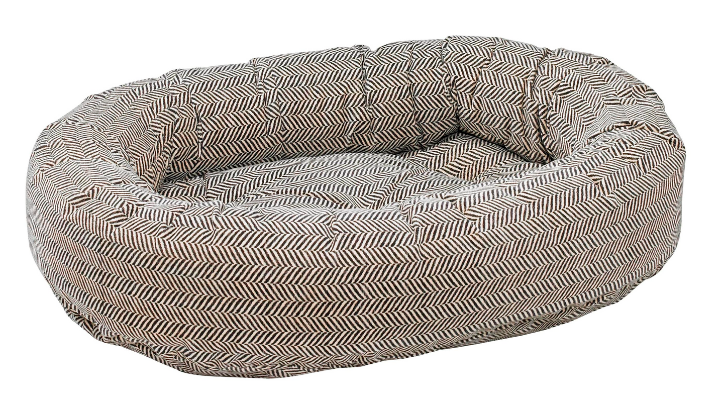 Donut Dog Bed – Herringbone with Removable Washable Cover, Tufted Cushion, Upholstery-Grade Fabric & High-Memory Fiber Fill for Secure, Cozy Pet Comfort