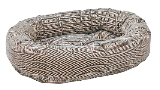 Donut Dog Bed – Herringbone with Removable Washable Cover, Tufted Cushion, Upholstery-Grade Fabric & High-Memory Fiber Fill for Secure, Cozy Pet Comfort