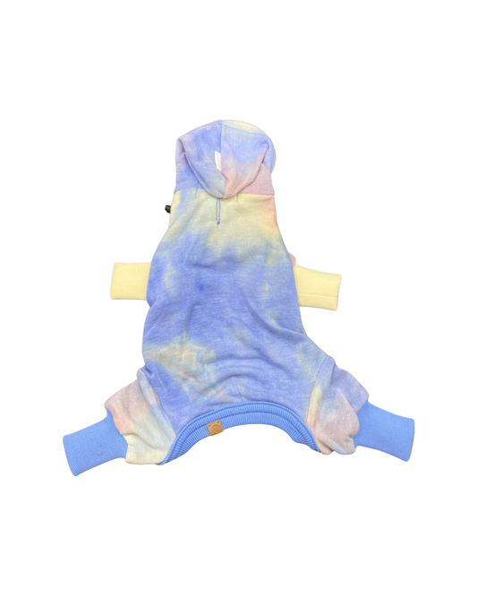 Dale Rainbow Tie-Dye Dog Hooded Onesie – Soft Cotton Pet Jumpsuit (XS–XL)
