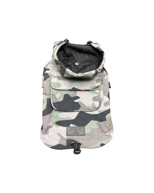 Dani Waterproof Dog Raincoat | Olive Camo Lightweight Rain Jacket for Dogs (XS–XL)