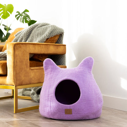 Fuzzy Cove Lilac Purple Ear Style Felted Wool Cat Cave – Cozy Peekaboo Bed for Cats