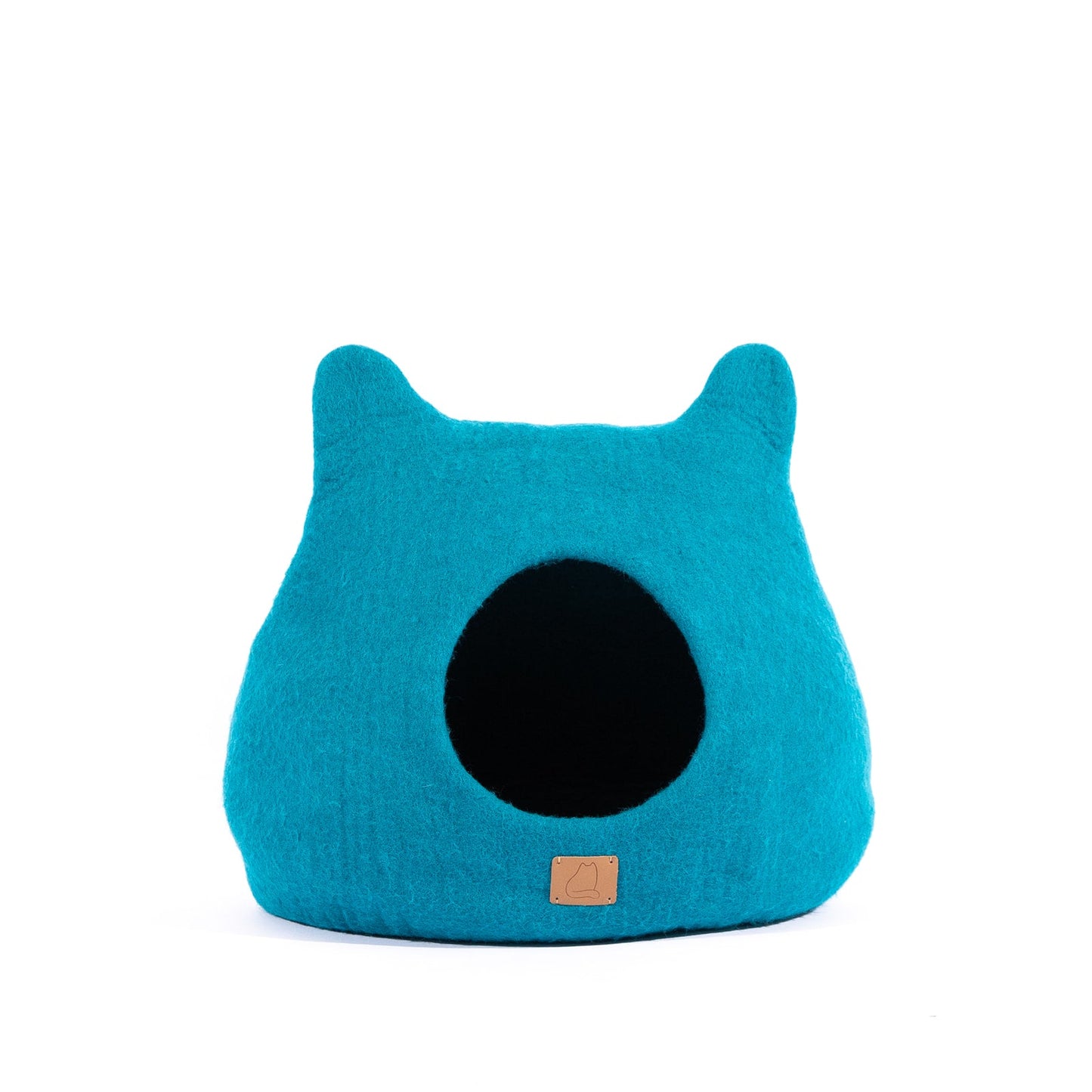Fuzzy Cove Ocean Blue Ear Style Felted Wool Cat Cave – Handcrafted Cozy Peekaboo Bed for Cats