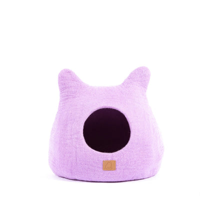 Fuzzy Cove Lilac Purple Ear Style Felted Wool Cat Cave – Cozy Peekaboo Bed for Cats