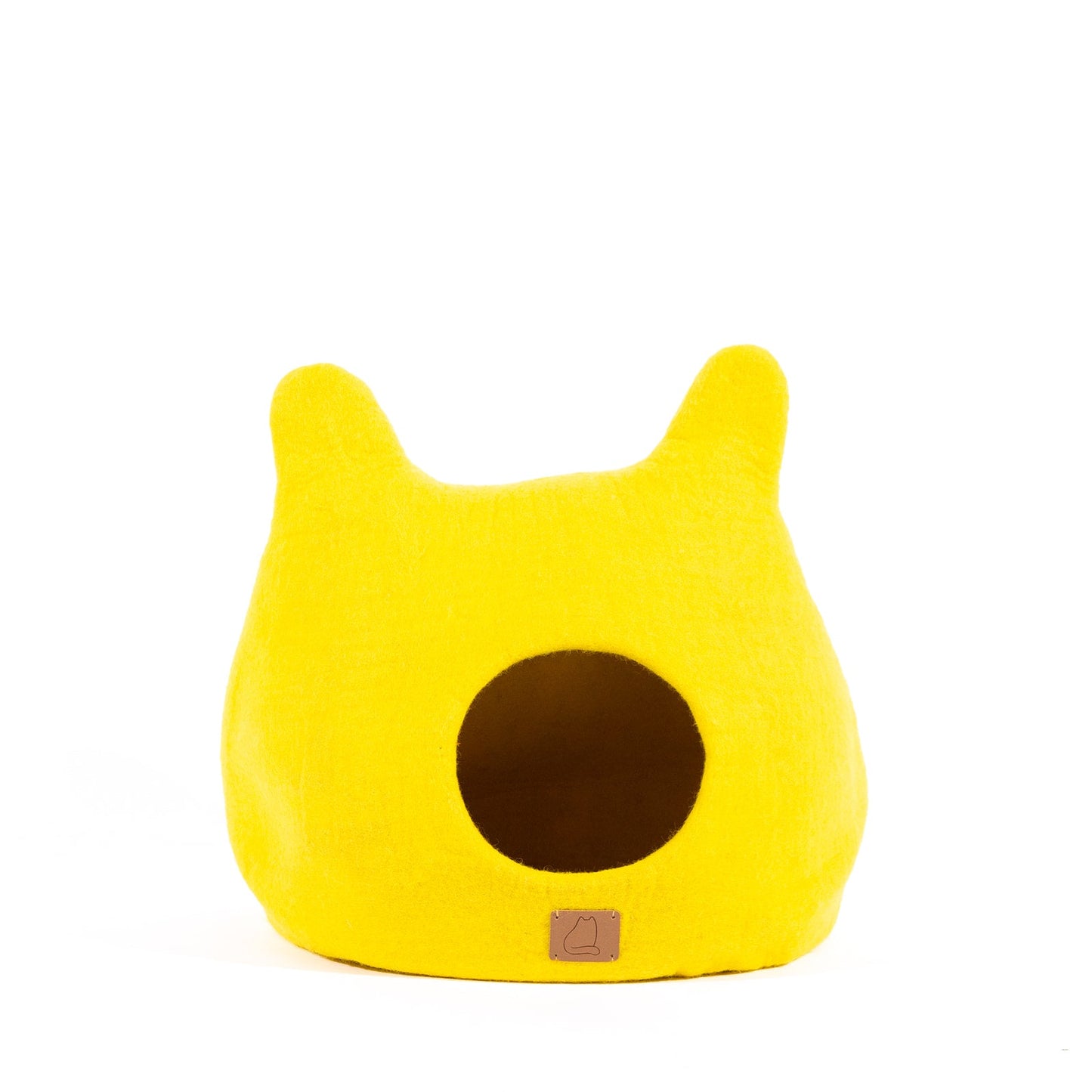Fuzzy Cove Sunny Yellow Ear Style Felted Wool Cat Cave – Cozy Peekaboo Bed for Cats