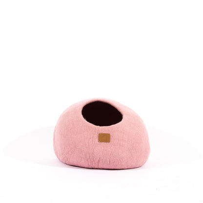 Fuzzy Cove Valentine Pink Round Style Felted Wool Cat Cave – Handcrafted Cozy Peekaboo Bed for Cats