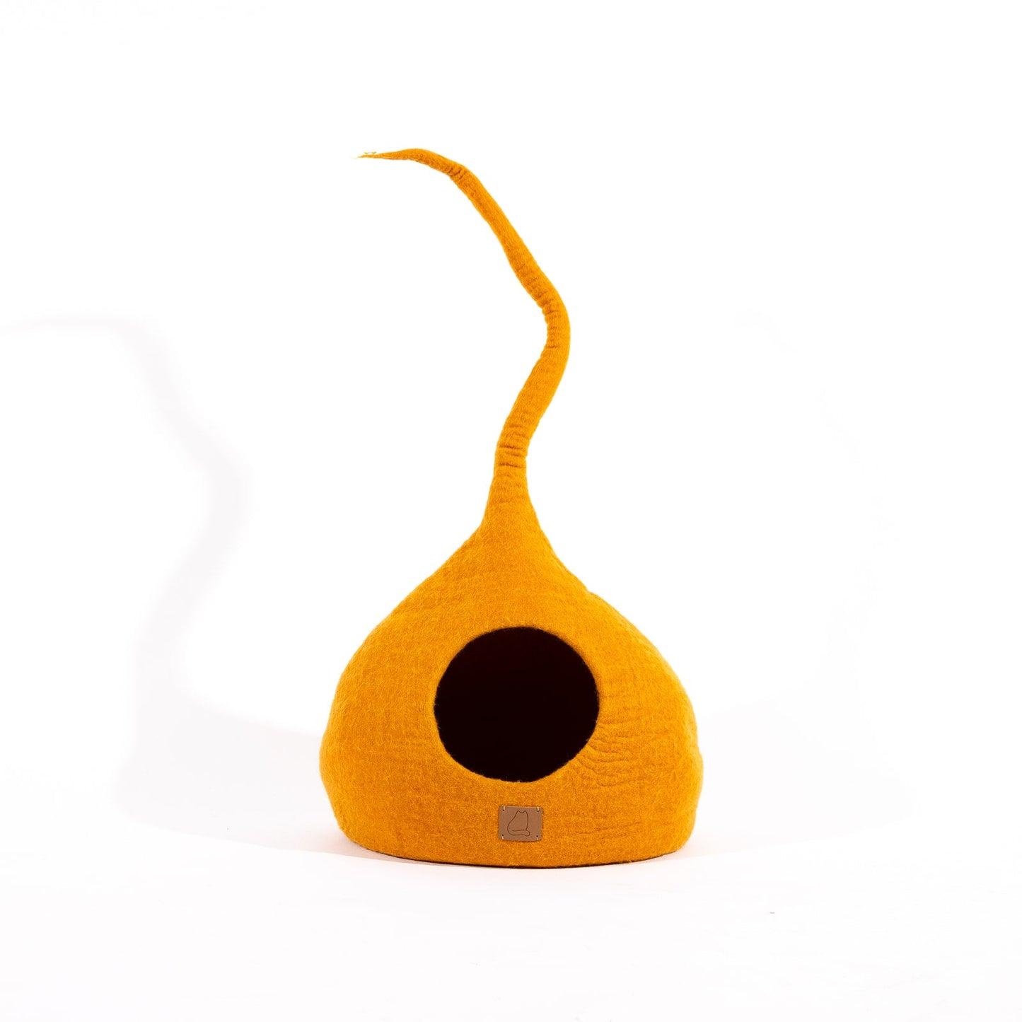 Fuzzy Cove Fire Orange Tail Style Felted Wool Cat Cave – Handcrafted Peekaboo Hideaway Bed for Cats