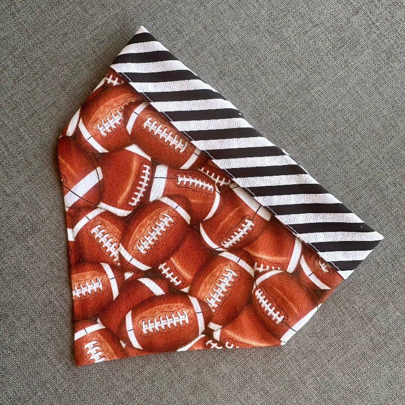 Football Bandana Dog Collar – Handmade Reversible Cotton Bandana Collar with Sports Print & Buckle Closure, Available in 5 Sizes (XS–XL, USA-Made)