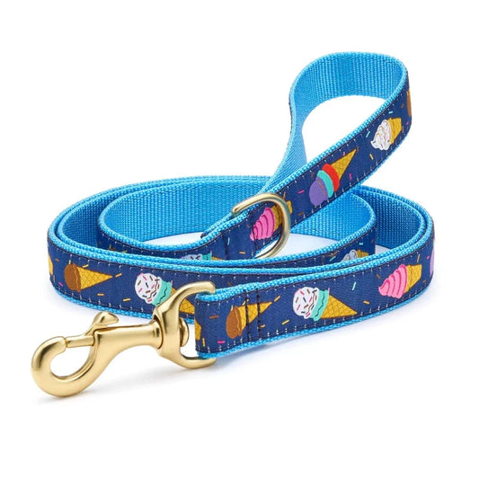 Up Country Ice Cream Dog Harness & Leash Matching Set – Made in USA Adjustable Step-In Harness with Brass Hardware & Fun Ice Cream Print (Small–Large)