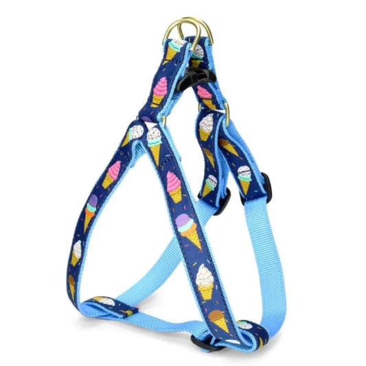 Up Country Ice Cream Dog Harness & Leash Matching Set – Made in USA Adjustable Step-In Harness with Brass Hardware & Fun Ice Cream Print (Small–Large)
