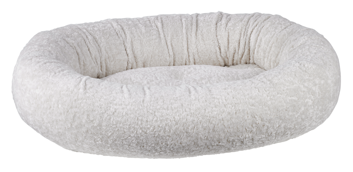 Donut Dog Bed – Ivory Sheepskin with Removable Washable Cover, Tufted Cushion, Upholstery-Grade Fabric & High-Memory Fiber Fill for Cozy Pet Comfort