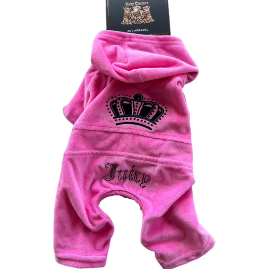 Juicy Couture Doggie Velour Tracksuit – Hot Pink Bling Crown Loungewear for Small & Medium Dogs (XS/S–M/L)
