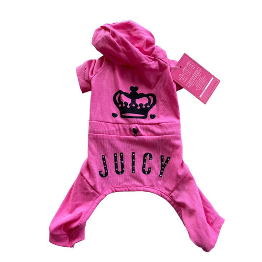 Juicy Couture Doggie Romper PJs – Hot Pink Velour Tracksuit with Bling Logo for Small & Medium Dogs (S)