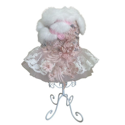 Designer Handmade “Juliette” Dog Party Dress – Luxury Pink Lace & Tulle Dress for Small Dogs (Custom Sizes Available)