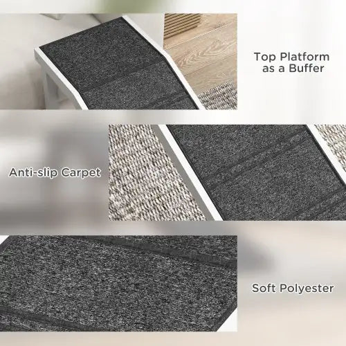 Dog Bed Ramp with Non-Slip Carpet & Top Platform | Wooden Pet Ramp for Dogs & Cats