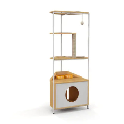 Cat Apartment with Feeding Station & Climbing Platform | Multi-Level Indoor Cat Tower & Furniture