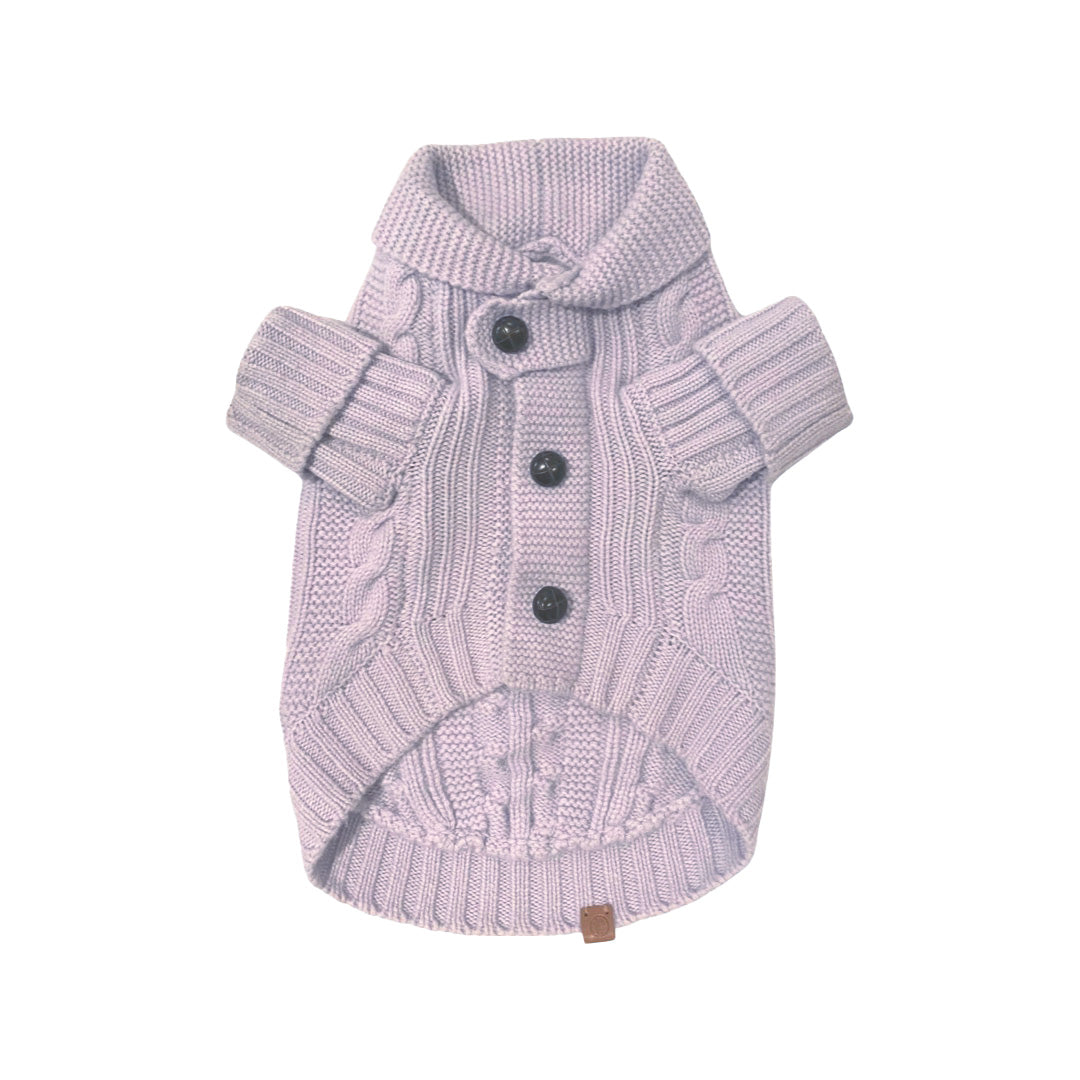 Brooklyn Cashmere Dog Cardigan – Soft Lilac Luxury 100% Cashmere Sweater (XS–XL)