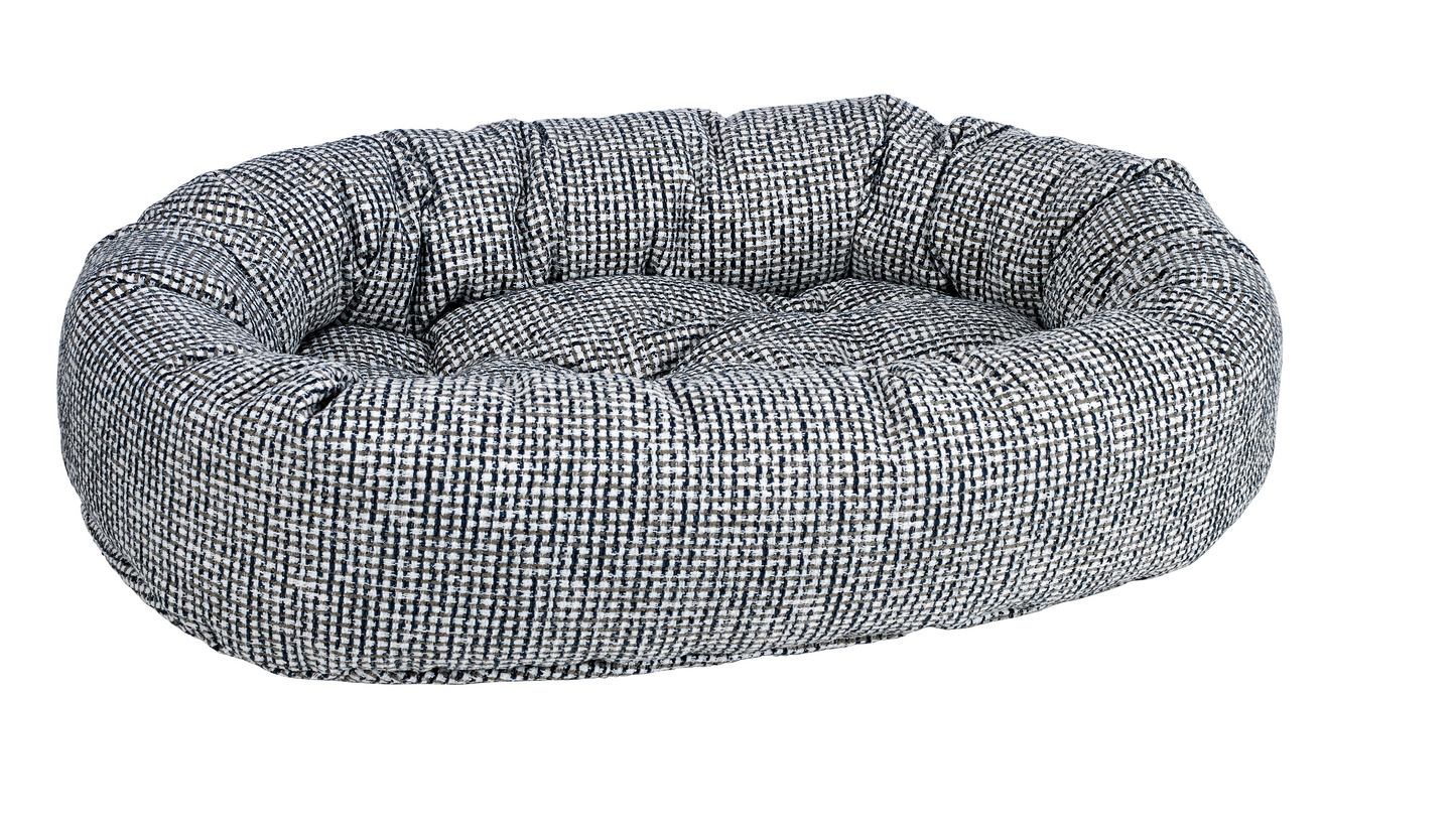 Donut Dog Bed – Lakeside Blue Upholstery-Grade Fabric with Removable Washable Cover & Tufted Cushion, High-Memory Fiber Fill