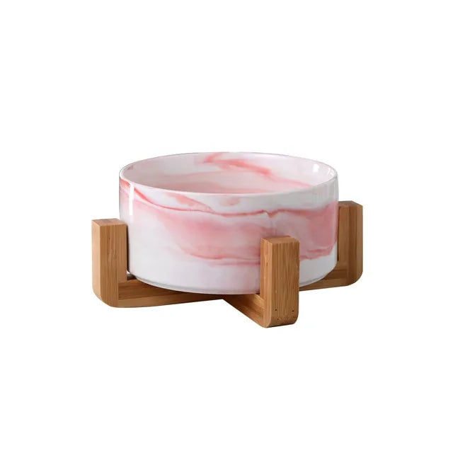 Ceramic Raised Cat Bowl with Wooden Stand | Elevated Ergonomic Dish for Better Posture & Digestion