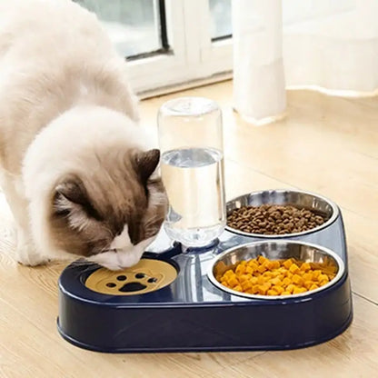 3-in-1 Pet Food Bowl with Automatic Water Feeder | Dual Bowl Feeding Station for Cats & Dogs