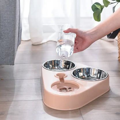 3-in-1 Pet Food Bowl with Automatic Water Feeder | Dual Bowl Feeding Station for Cats & Dogs