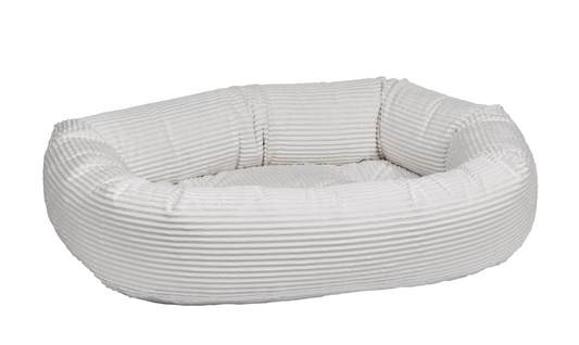Donut Dog Bed – Marshmallow White Upholstery-Grade Fabric with Removable Washable Cover & Tufted Cushion, High-Memory Fiber Fill