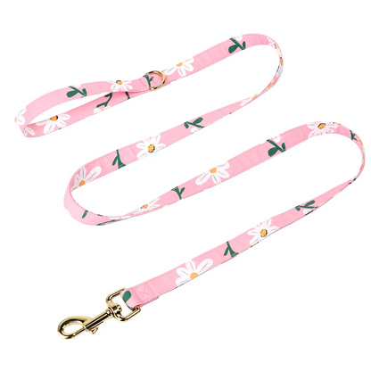 4pc Floral Daisy Dog Collar, Harness, Leash & Poo Bag Set – Personalized No-Pull Adjustable Set for Small to Large Dogs (XS–L, Pink or Purple)