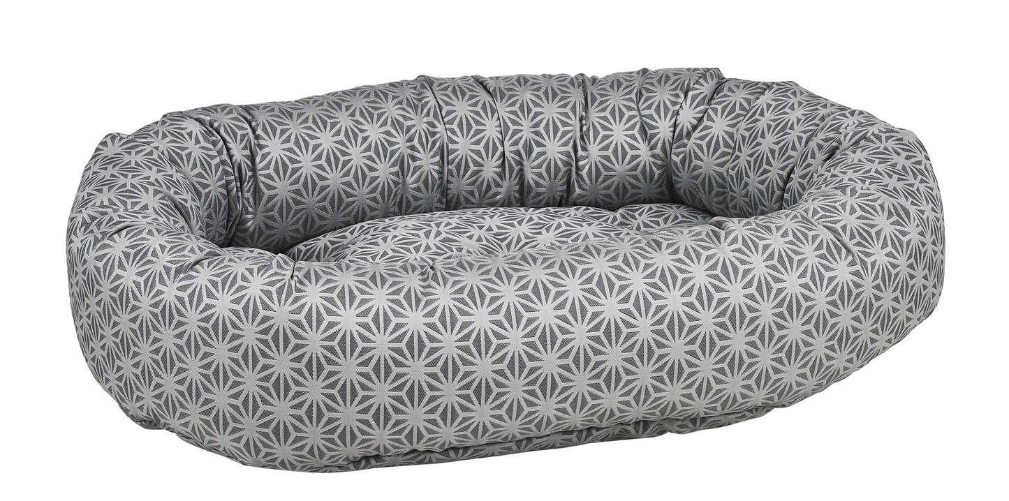 Donut Dog Bed – Mercury Gray Upholstery-Grade Fabric with Removable Washable Cover & Tufted Cushion, High-Memory Fiber Fill